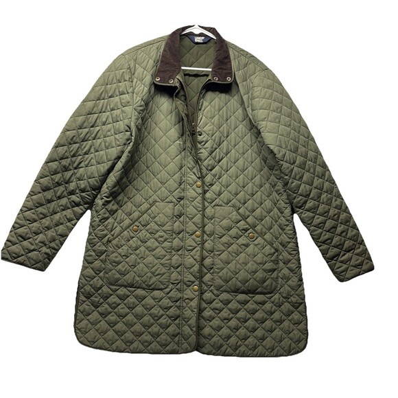 Lands' End Sz XL 18 Quilted Riding Jacket Green Primaloft Packable Coat Chore - Picture 1 of 6